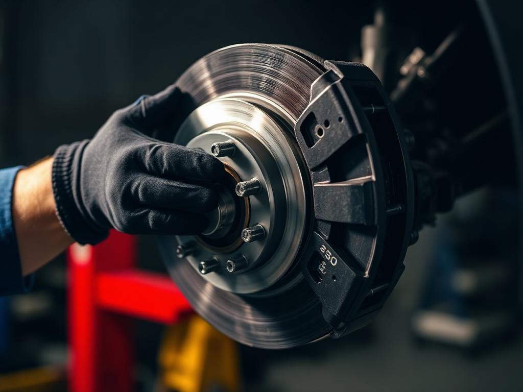 Mechanic servicing brakes